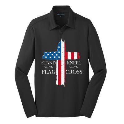 Stand For The Flag Kneel For The Cross Silk Touch Performance Long Sleeve Polo