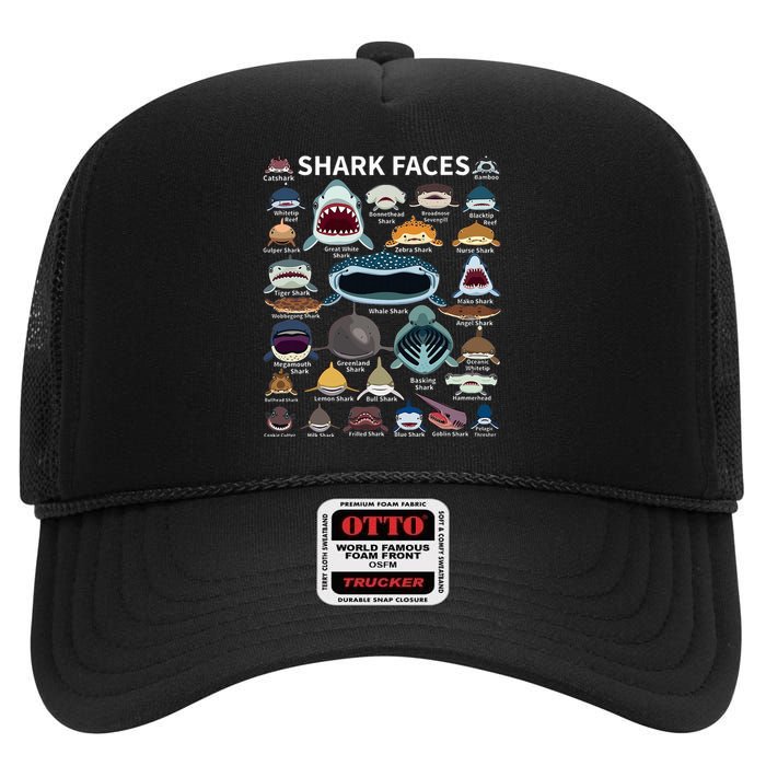 Shark Faces Type Of Shark Shark Faces Of All Kinds High Crown Mesh Back Trucker Hat