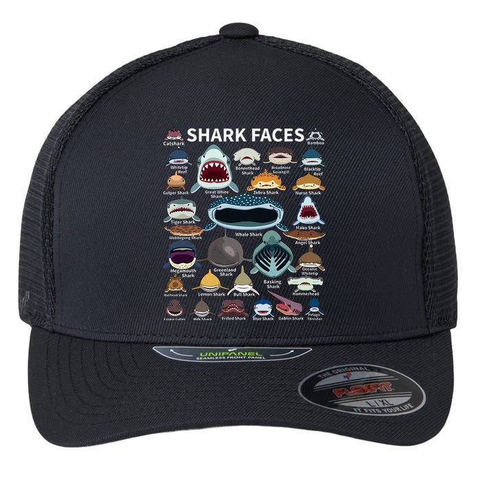 Shark Faces Type Of Shark Shark Faces Of All Kinds Flexfit Unipanel Trucker Cap