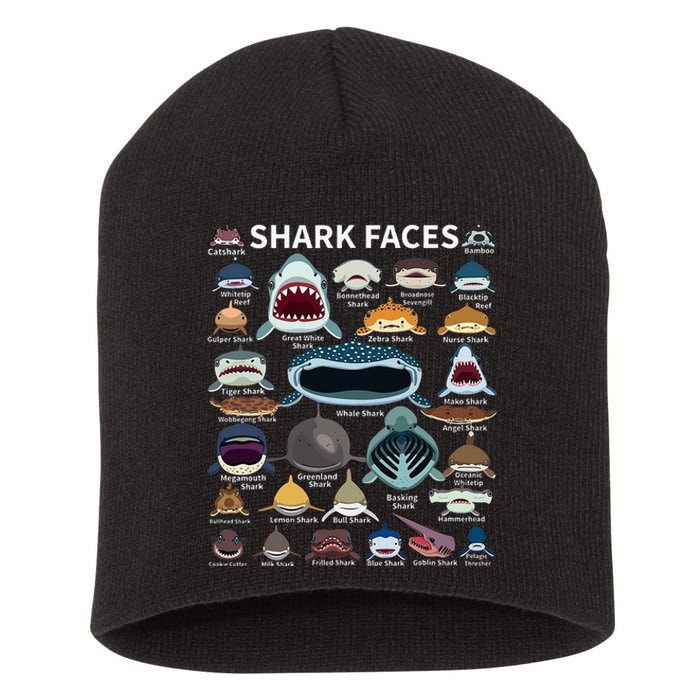 Shark Faces Type Of Shark Shark Faces Of All Kinds Short Acrylic Beanie