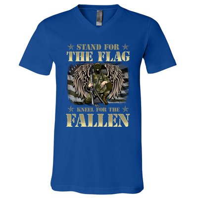 Stand For The Flag Kneel For The Fallen Honor Armed Forces Meaningful Gift V-Neck T-Shirt