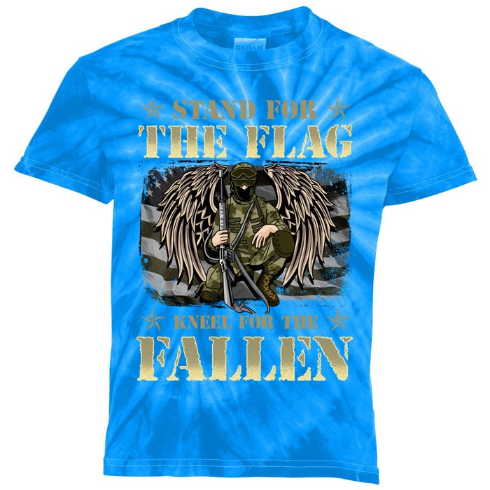 Stand For The Flag Kneel For The Fallen Honor Armed Forces Meaningful Gift Kids Tie-Dye T-Shirt