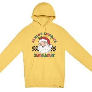 SantaS Favorite Therapist Retro Groovy Santa Face Christmas Funny Gift Premium Pullover Hoodie