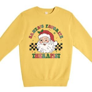 SantaS Favorite Therapist Retro Groovy Santa Face Christmas Funny Gift Premium Crewneck Sweatshirt