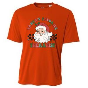 SantaS Favorite Therapist Retro Groovy Santa Face Christmas Funny Gift Cooling Performance Crew T-Shirt