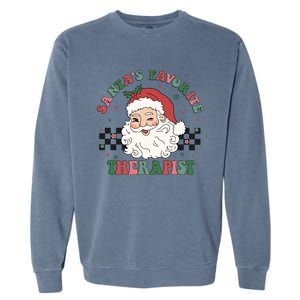 SantaS Favorite Therapist Retro Groovy Santa Face Christmas Funny Gift Garment-Dyed Sweatshirt