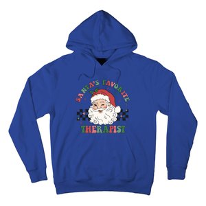 SantaS Favorite Therapist Retro Groovy Santa Face Christmas Funny Gift Hoodie