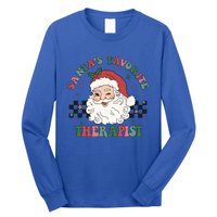 SantaS Favorite Therapist Retro Groovy Santa Face Christmas Funny Gift Long Sleeve Shirt