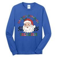 SantaS Favorite Therapist Retro Groovy Santa Face Christmas Funny Gift Tall Long Sleeve T-Shirt