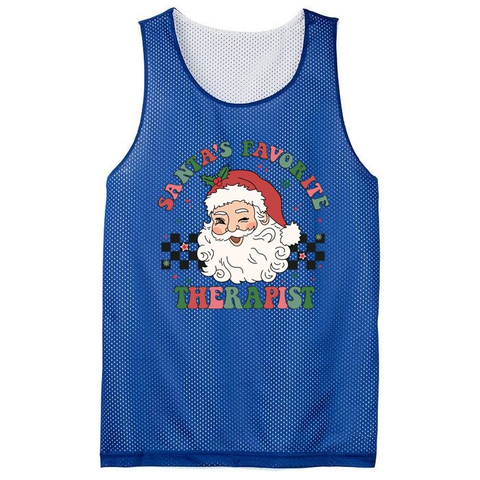 SantaS Favorite Therapist Retro Groovy Santa Face Christmas Funny Gift Mesh Reversible Basketball Jersey Tank