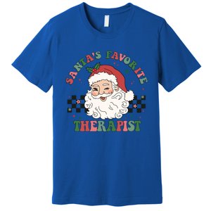 SantaS Favorite Therapist Retro Groovy Santa Face Christmas Funny Gift Premium T-Shirt