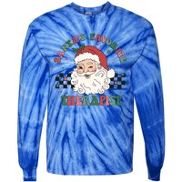 SantaS Favorite Therapist Retro Groovy Santa Face Christmas Funny Gift Tie-Dye Long Sleeve Shirt