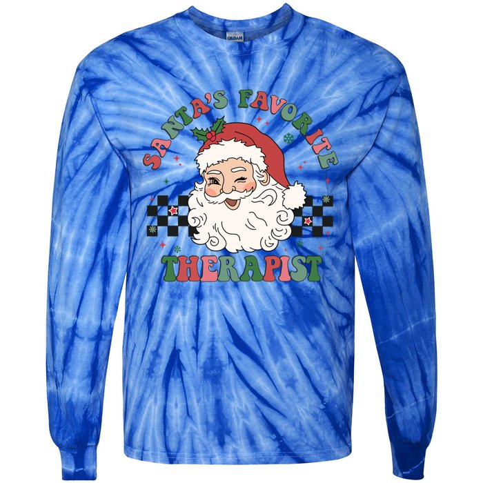 SantaS Favorite Therapist Retro Groovy Santa Face Christmas Funny Gift Tie-Dye Long Sleeve Shirt