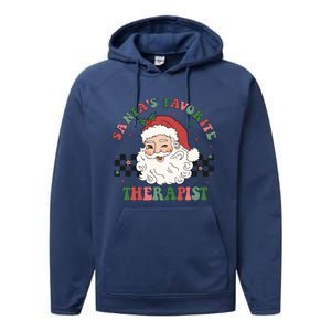 SantaS Favorite Therapist Retro Groovy Santa Face Christmas Funny Gift Performance Fleece Hoodie