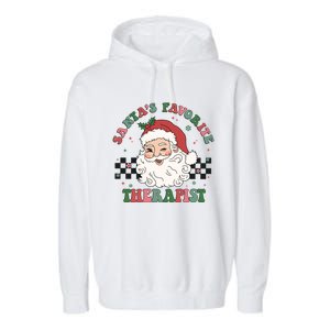 SantaS Favorite Therapist Retro Groovy Santa Face Christmas Funny Gift Garment-Dyed Fleece Hoodie