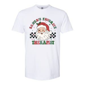 SantaS Favorite Therapist Retro Groovy Santa Face Christmas Funny Gift Softstyle CVC T-Shirt