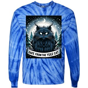 Safe From The Yule Cat Christmas Icelandic Iceland Folklore Gift Tie-Dye Long Sleeve Shirt