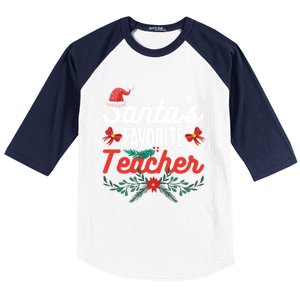 SantaS Favorite Teacher Gift Baseball Sleeve Shirt