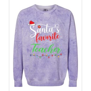 Santas Favorite Teacher Funny Christmas Santa Hat Light TShirt Colorblast Crewneck Sweatshirt