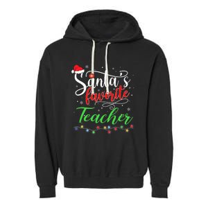 Santas Favorite Teacher Funny Christmas Santa Hat Light TShirt Garment-Dyed Fleece Hoodie