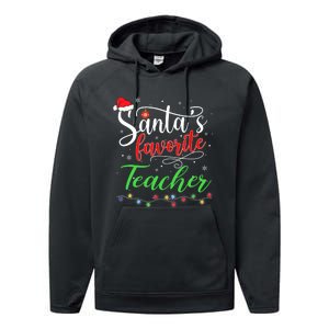 Santas Favorite Teacher Funny Christmas Santa Hat Light TShirt Performance Fleece Hoodie