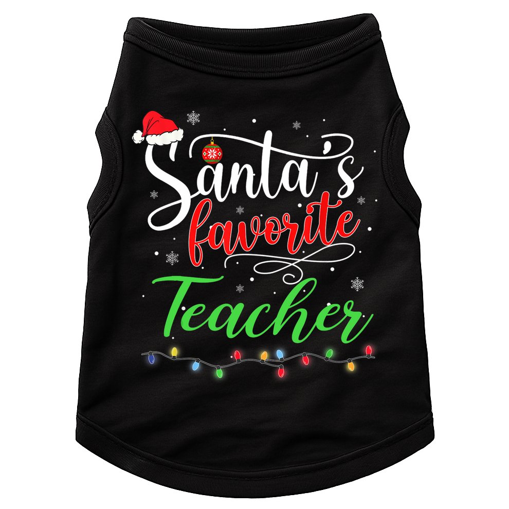 Santas Favorite Teacher Funny Christmas Santa Hat Light TShirt Doggie Tank