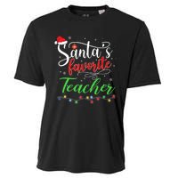 Santas Favorite Teacher Funny Christmas Santa Hat Light TShirt Cooling Performance Crew T-Shirt