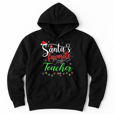 Santas Favorite Teacher Funny Christmas Santa Hat Light TShirt Hoodie