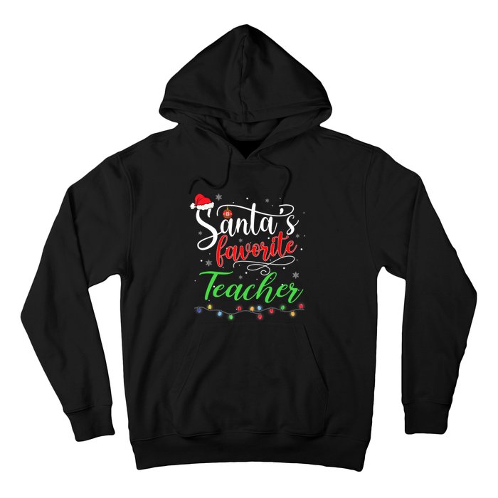 Santas Favorite Teacher Funny Christmas Santa Hat Light TShirt Hoodie