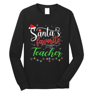 Santas Favorite Teacher Funny Christmas Santa Hat Light TShirt Long Sleeve Shirt