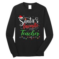 Santas Favorite Teacher Funny Christmas Santa Hat Light TShirt Long Sleeve Shirt