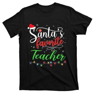 Santas Favorite Teacher Funny Christmas Santa Hat Light TShirt T-Shirt