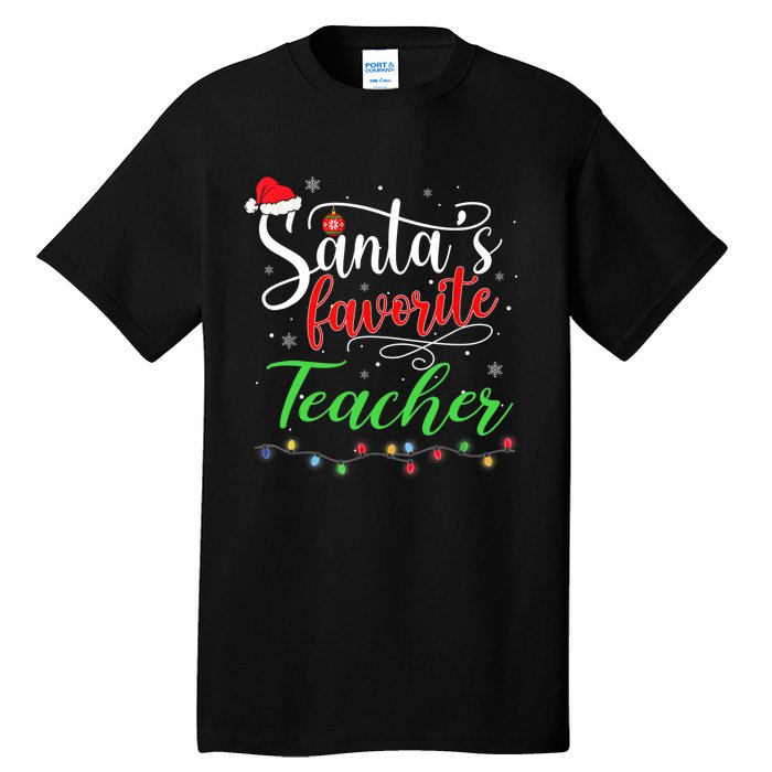 Santas Favorite Teacher Funny Christmas Santa Hat Light TShirt Tall T-Shirt