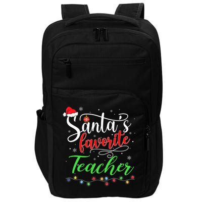 Santas Favorite Teacher Funny Christmas Santa Hat Light TShirt Impact Tech Backpack
