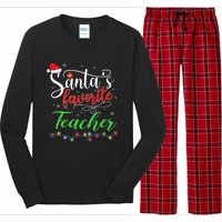 Santas Favorite Teacher Funny Christmas Santa Hat Light TShirt Long Sleeve Pajama Set