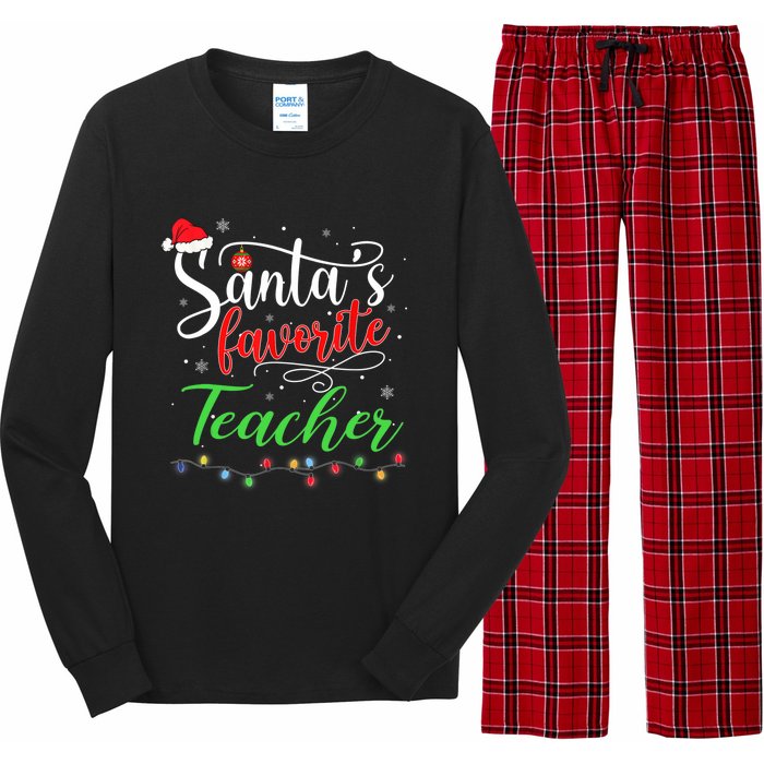 Santas Favorite Teacher Funny Christmas Santa Hat Light TShirt Long Sleeve Pajama Set