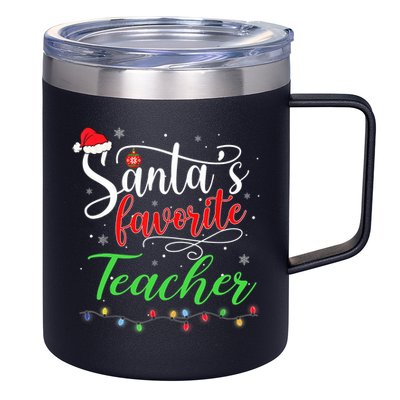 Santas Favorite Teacher Funny Christmas Santa Hat Light TShirt 12oz Stainless Steel Coffee Mug