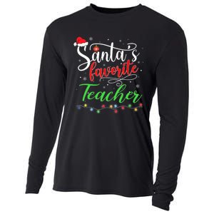 Santas Favorite Teacher Funny Christmas Santa Hat Light TShirt Cooling Performance Long Sleeve Crew