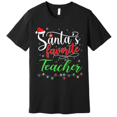 Santas Favorite Teacher Funny Christmas Santa Hat Light TShirt Premium T-Shirt