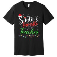 Santas Favorite Teacher Funny Christmas Santa Hat Light TShirt Premium T-Shirt