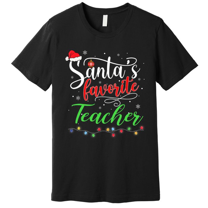 Santas Favorite Teacher Funny Christmas Santa Hat Light TShirt Premium T-Shirt