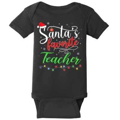 Santas Favorite Teacher Funny Christmas Santa Hat Light TShirt Baby Bodysuit
