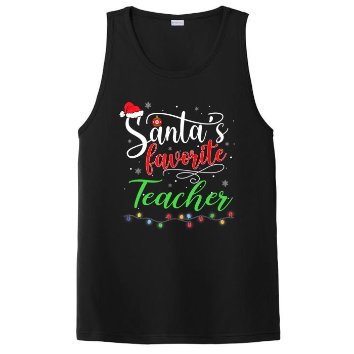 Santas Favorite Teacher Funny Christmas Santa Hat Light TShirt PosiCharge Competitor Tank