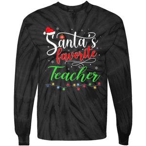 Santas Favorite Teacher Funny Christmas Santa Hat Light TShirt Tie-Dye Long Sleeve Shirt