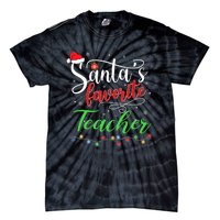 Santas Favorite Teacher Funny Christmas Santa Hat Light TShirt Tie-Dye T-Shirt