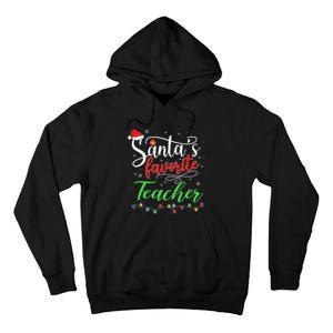 Santas Favorite Teacher Funny Christmas Santa Hat Light TShirt Tall Hoodie