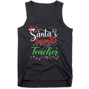 Santas Favorite Teacher Funny Christmas Santa Hat Light TShirt Tank Top