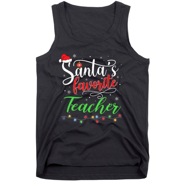 Santas Favorite Teacher Funny Christmas Santa Hat Light TShirt Tank Top