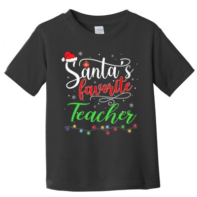 Santas Favorite Teacher Funny Christmas Santa Hat Light TShirt Toddler T-Shirt