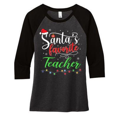 Santas Favorite Teacher Funny Christmas Santa Hat Light TShirt Women's Tri-Blend 3/4-Sleeve Raglan Shirt